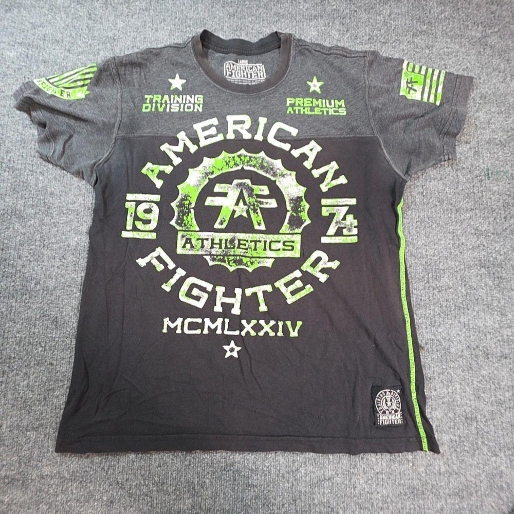 American Fighter Shirt Mens Large Black Athletics Training Graphic Tee T-Shirt